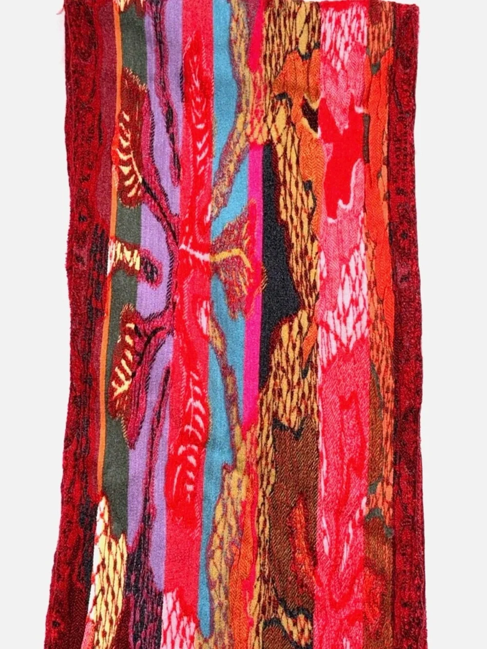 Silk Viscose Fringe Scarf Wrap Shawl Red Multicolor Boho Festival Lightweight